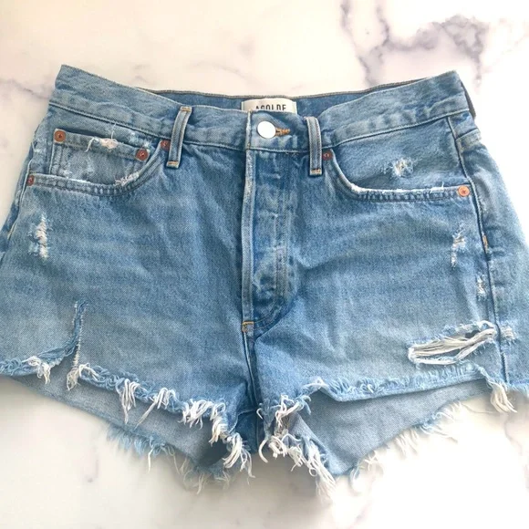 Agolde Parker Cut Off in Swapmeet Mid-Rise Button Fly Denim Shorts Size … - Picture 4 of 15